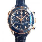 (OM)Copy Swiss Omega Planet Ocean Chronograph 9900 Watch Rose Gold Blue Leather